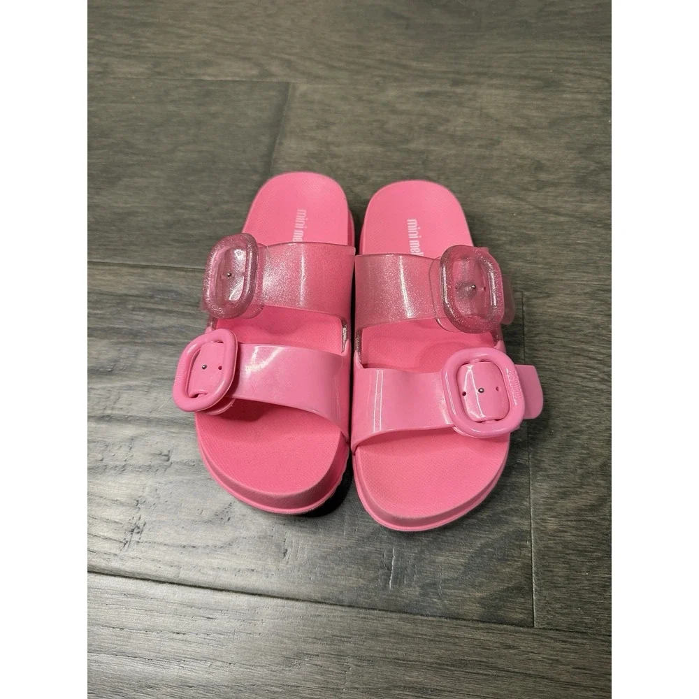 Mini Melissa Girls' Pink Strappy Sandals Slides Size 11 Cozy Slide